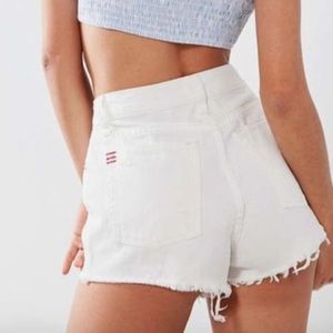BDG High-Rise Distressed Denim Short – White
